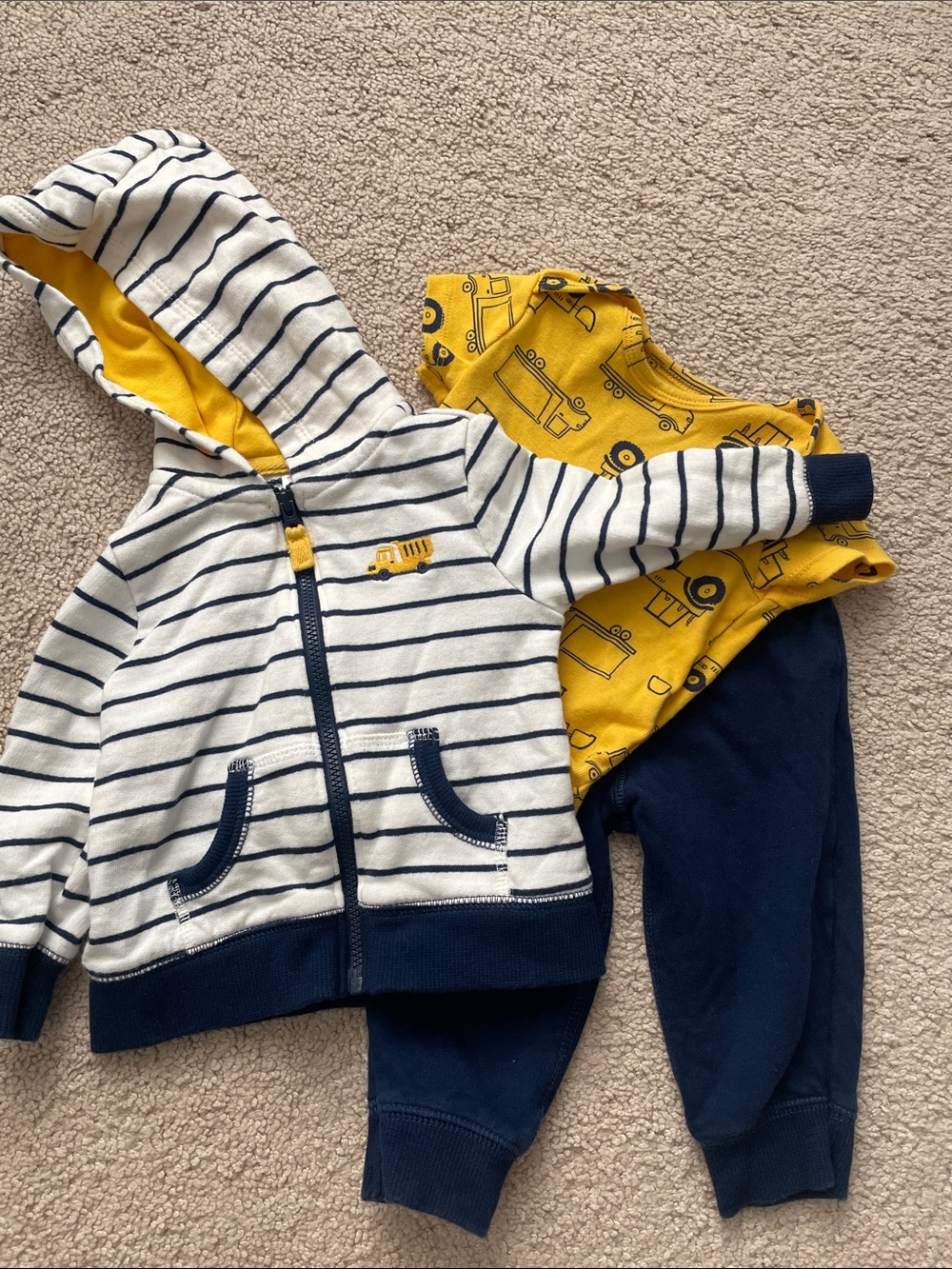 Striped Hooded Jacket & Yellow Construction Bodysuit Set